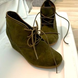 Mad Live Army Green Suede Laceup Wedge 